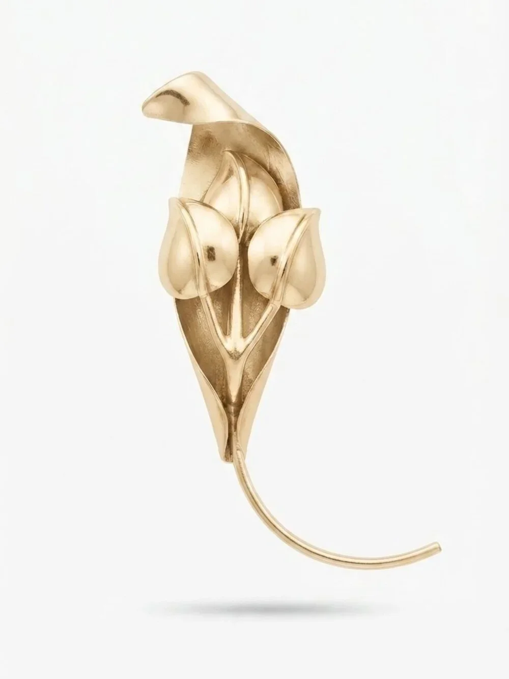 Vintage Gold-Tone Calla Lily Brooch | Retro Sculptural Floral Costume Jewelry Pi